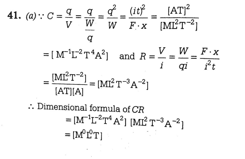 If C And R Denote Capacitance And Resistance Respectively Then The Dimensional Formula Of Cr Is Sahay Lms