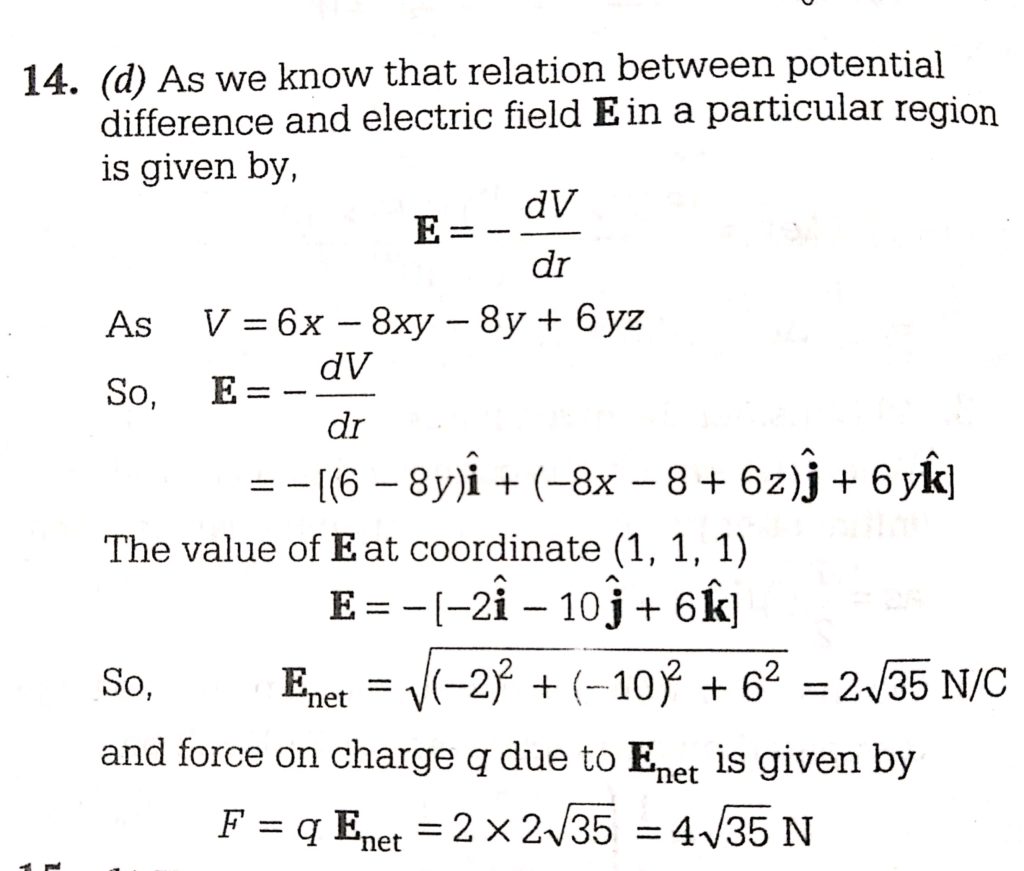 In A Region The Potential Is Represented By V X Y Z 6x 8xy 8y 6yz Where V Is In Volts And X Y Z Are In Metres The Electric Force