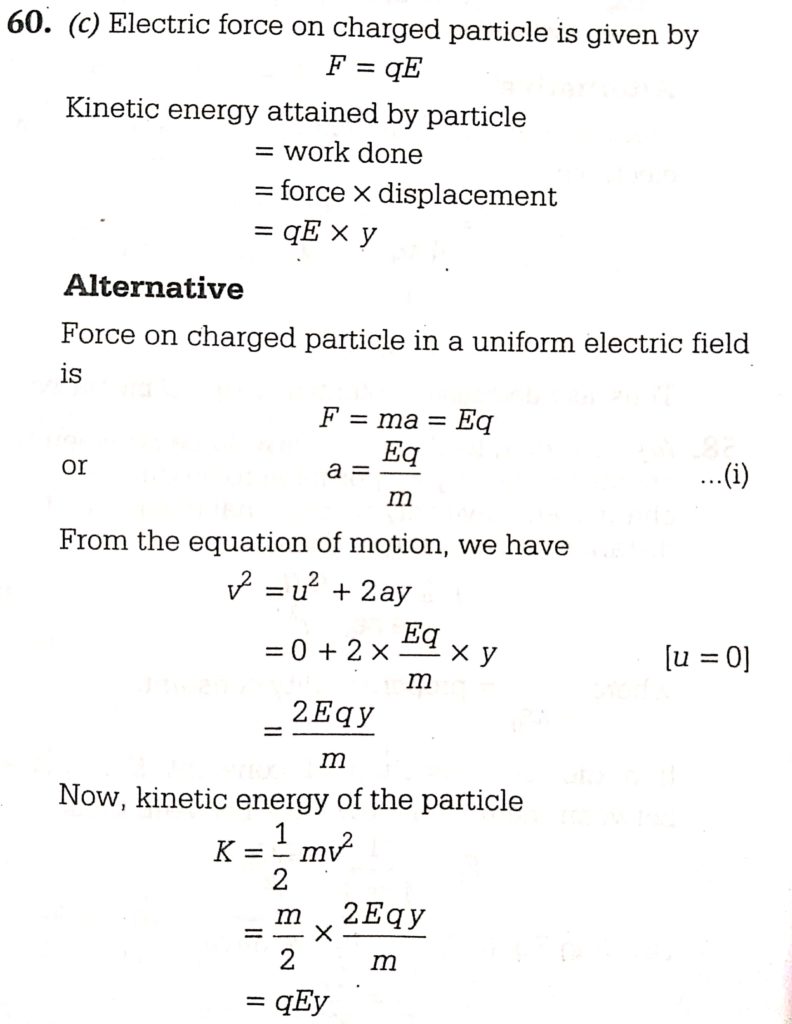 A Particle Of Mass M And Charge Q Is Placed At Rest In A Uniform Electric Field E And Then Released The Kinetic Energy Attained By The Particle After Moving A Distance