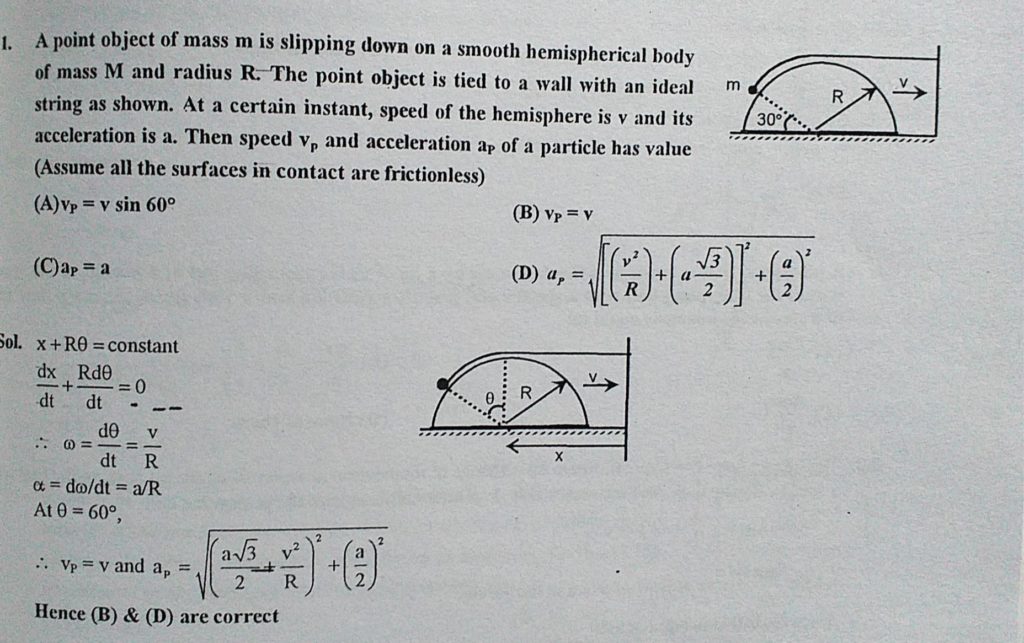 A Point Objects Of Mass M Is Slipping Down On A Smooth Hemispherical Body Of Mass M And Radius R The Point Object Is Tied To A Wall With An Ideal String