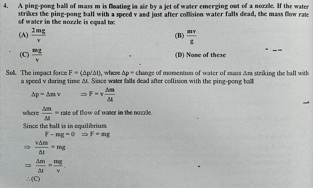 A Ping Pong Ball Of Mass M Is Floating In Air By A Jet Of Water Emerging Out Of A Nozzle If The Water Strikes The Ping Gong Ball With A Speed V And