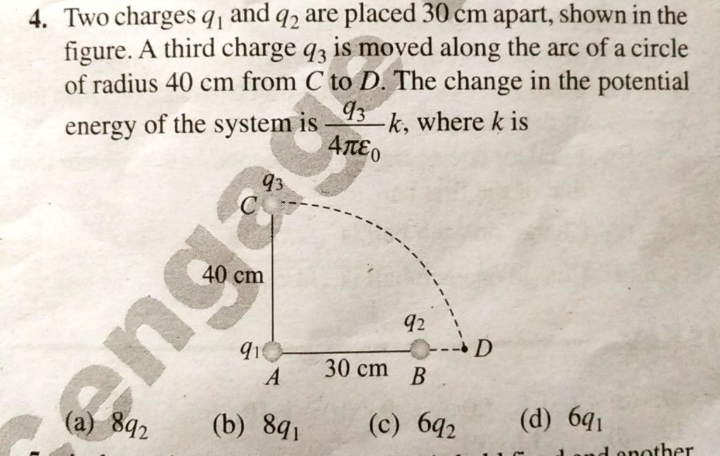 Two Charges Q1 And Q 2 Are Placed 30 Cm Apart As Shown In The Figure A Third Charge Q 3 Is Moved Along The Arc Of A Circle Of