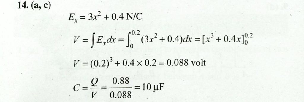 Two Metallic Bodies Separated By A Distance Cm Are Given Equal And Opposite Charged On Magintude 0 Mc The Component Of Electric Field Along The Line Ab Between The Plates Varies As Ex 3 2 0 4n C