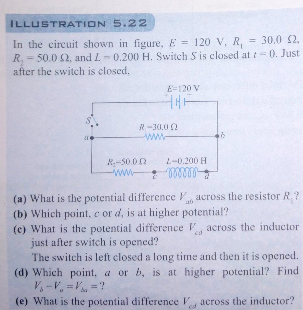 In The Circuit Shown In Figure E 120 V R1 30 0 W R2 50 0w And L 0 200 H Switch S Is Closed At T 0 Just After The Switch
