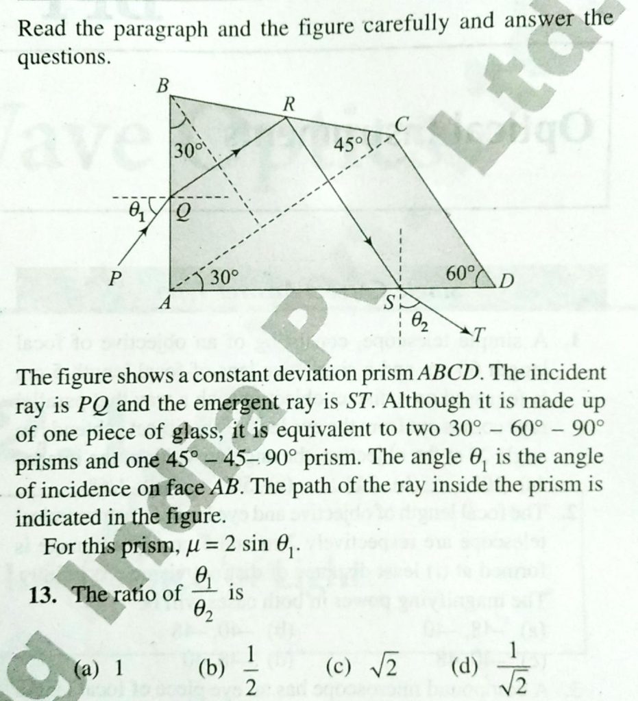 Read The Paragraph And The Figure Carefully And Answer The Questions The Figure Shows A Constant Deviation Prism Abcd The Incident Ray Is Pq And The Emergent Ray Is St Although It