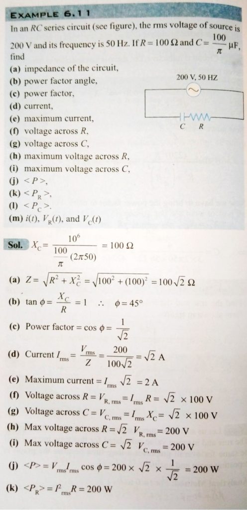 In An Rc Series Circuit In Fig The Rms Voltage Of Source Is 0 V And Its Frequency Is 50 Hz If R 100 W And C 100 Po M F Find A Independence Of The