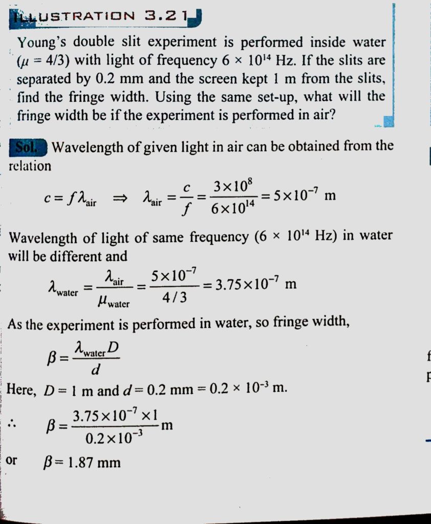 Young S Double Slit Experiment Is Performed Inside Water Mu 4 3 With Light Of Frequency 6 10 14 Hz If The Slits Are Separated By 0 2 Mm And The Screen Kept 1 M From The Slits Sahay Lms