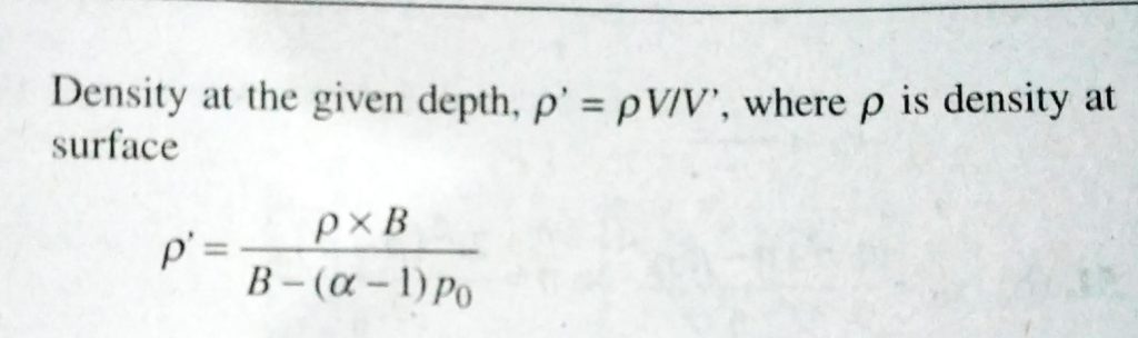 The Density Of Water At The Surface Of The Ocean Is R If The Bulk Modulus Of Water Is B What Is The Density Of Ocean Water At A Depth Where