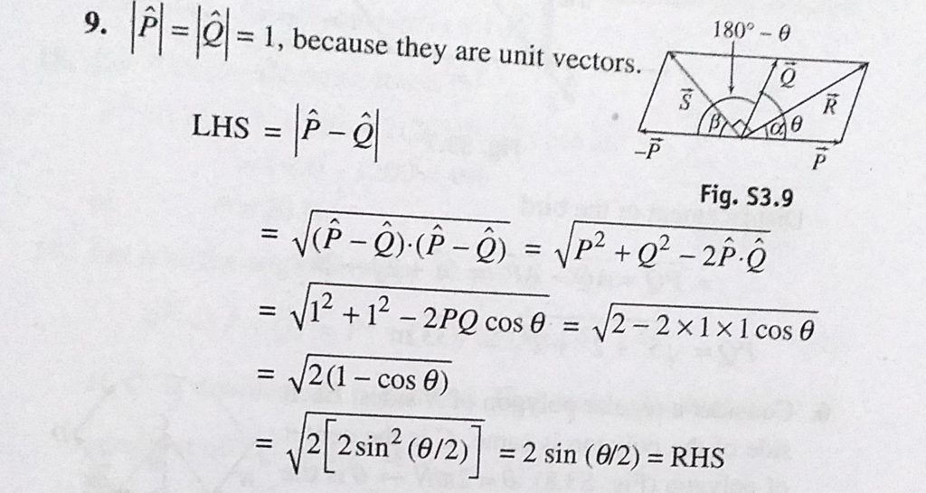 Unit Vectors P And Q Are Inclined At An Angle Theta Prove That P Q 2 Sin Theta 2 Sahay Lms