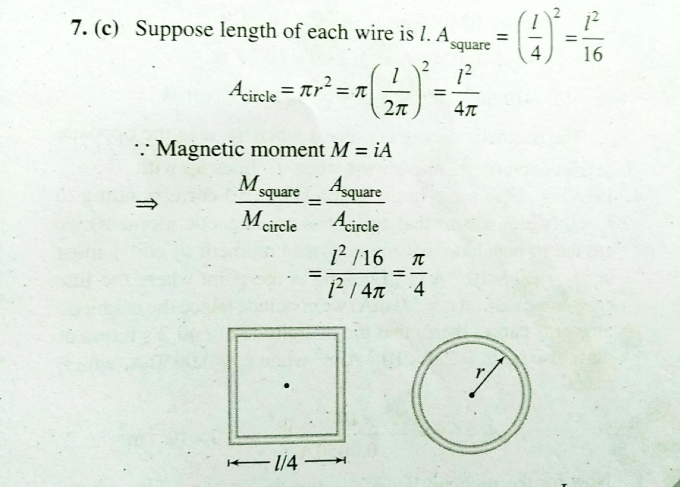 Two wires of the same length are shaped into a square and a circle. if