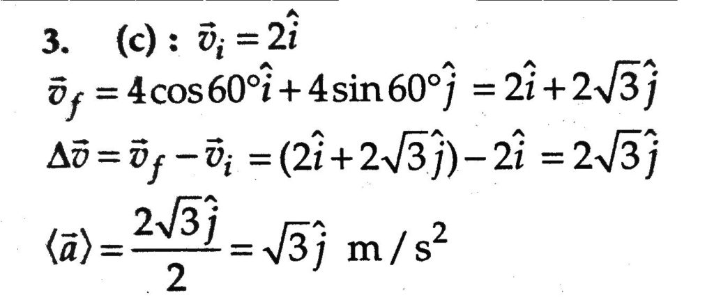 A Particle Is Moving In X Y Plane At 2 M S Along X Axis 2 Seconds Later Its Velocity Is 4 M S In A Direction Making 60 With Positive X Axis Its Average Acceleration For This