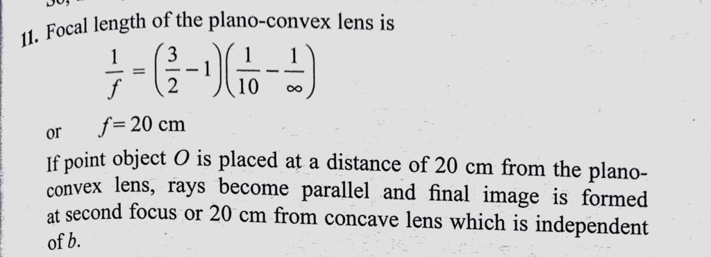 A Plano Convex Glass Lens Mu G 3 2 Of Radius Of Curvature R 10 Cm Is Placed At A Distance Of B From A Concave Lens Of Focal Length Cm Sahay Lms