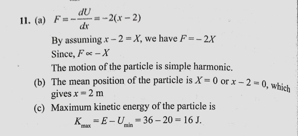 The Potential Energy Of A Particle Oscillating On X Axis Is Given As U X 2 2 Here U Is In Joules And X In Metres Total Mechanical Energy Of