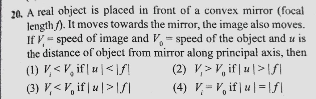 A Real Object Is Placed In Front Of A Convex Mirror Focal Length F It Moves Towards The Mirror The Image Also Moves If Vi Speed Of Image And V0