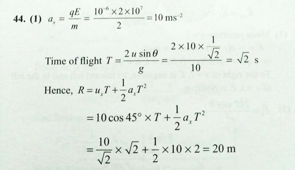 A Charged Particle Of Mass M 2 Kg And Charge 1 Mc Is Projected From A Horizontal Ground At An Angle 8 45 With Speed 10ms 1 In Space A Horizontal Electric Field