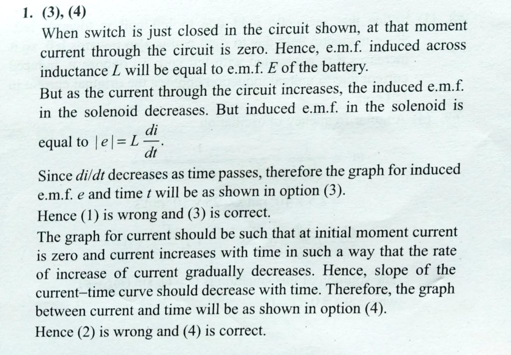 Switctch S Of The Circuit Shown In Figure Is Closed At T 0 If E Denotes The Induced Emf In L And I Is Current Flowing Through The Circuit At