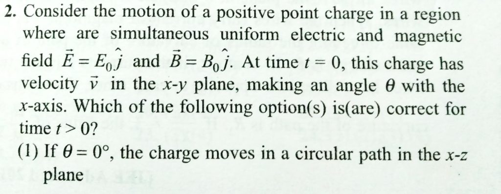 Consider The Motion Of A Positive Point Charge In A Region Where Are Simultaneous Uniform Electric And Magnetic Field E E 0 J And B B 0 J