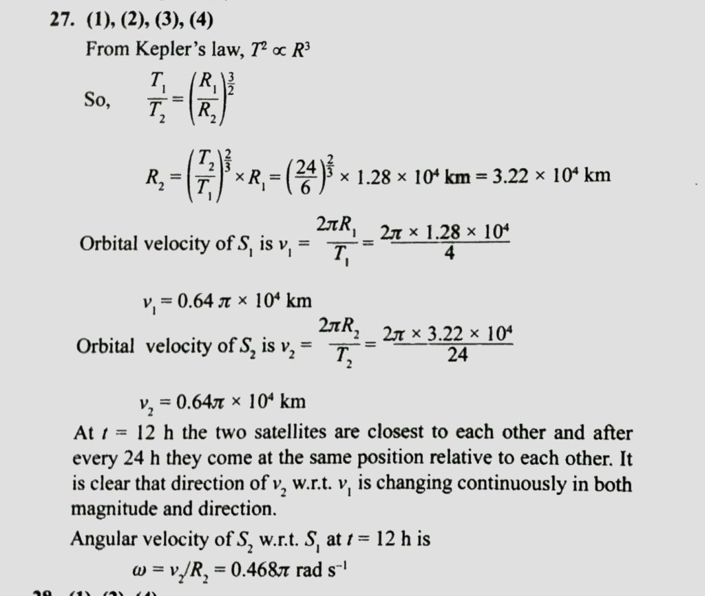 Two Satellites S1 And S2 Are Revolving Around The Earth In Coplanar Concentric Orbits In The Opposite Sense At T 0 The Position Of Satellites Are Shown In The Diagram The Periods Of