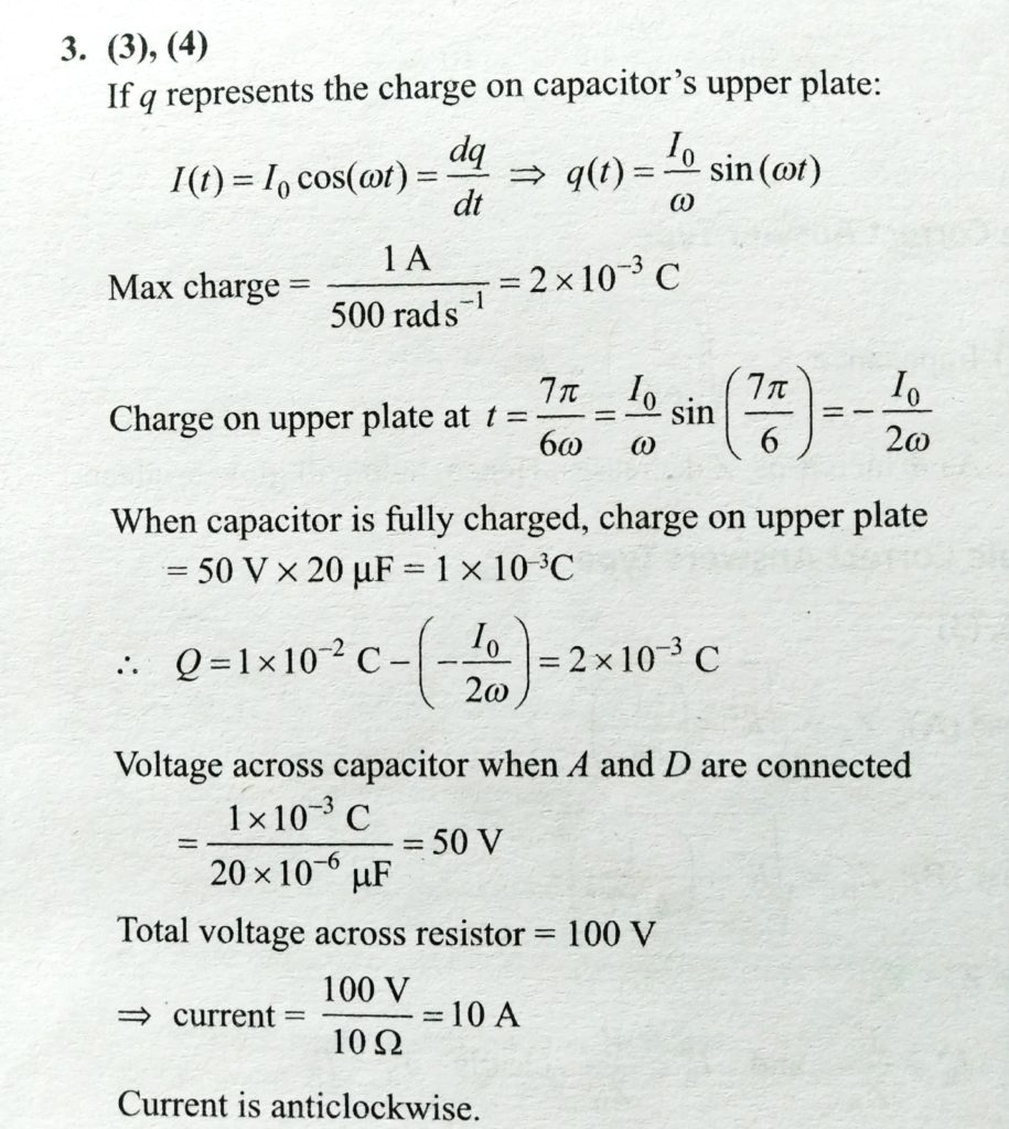 At Time T 0 Terminal A In The Circuit Shown In The Figure Is Connected To B By A Key And An Alternating Current I T I 0 Cos Wt With I 0