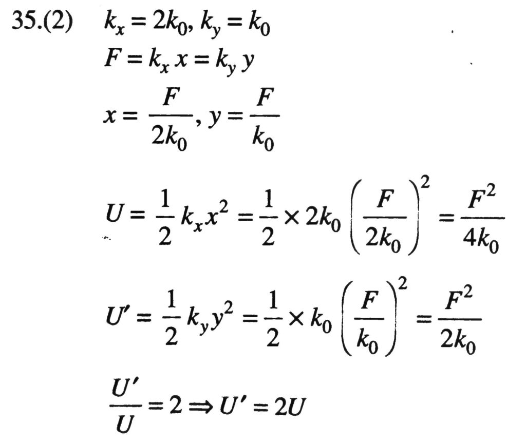 Two Springs X And Y Kx 2ky Are Stretched By Applying Forces Of Equal Magnitudes At The Four Ends If The Energy Stored In X Is U That In Y Is