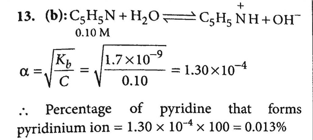 What Is The Percentage Of Pyridine C 5 H 5 N That Forms Pyridinium Ion C 5 H 5 N H In A 0 10 M Aqueous Pyridine Solution K B For C 5 H 5 N 1 7 10 9 Sahay Lms