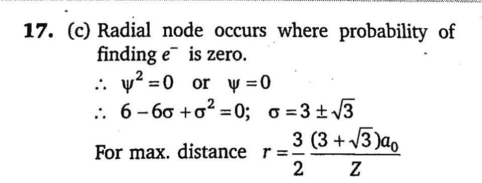 For A 3s Orbital Value Of V Is Given By Following Relation Ps 3s 9 Root3 1 A0 1 3 2 6 6s S 2 E S 2 Wheres 3a0 2r Z What Is The Maximum Radial Distance Of The Node