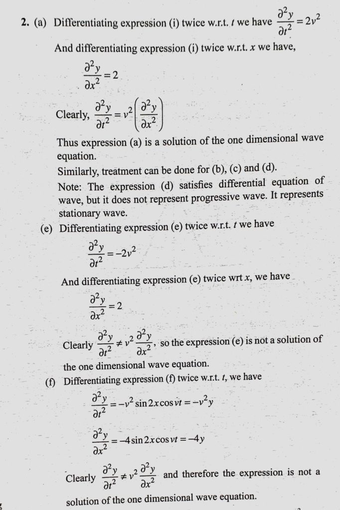 Show That A Y X Vt 2 X T 2 C Y X Vt 2 And D Y 2 Sin X Cos Vt Are Each A Solution Of One Dimensional