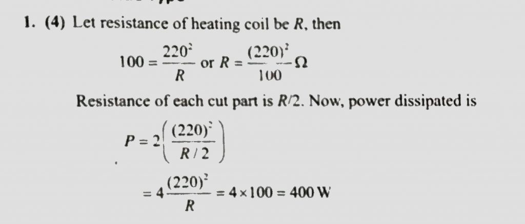 A Heating Coil Is Rated 100 W 2 V The Coil Is Cut In Half And Two Pieces Are Joined In Parallel To The Same Source Now What Is The