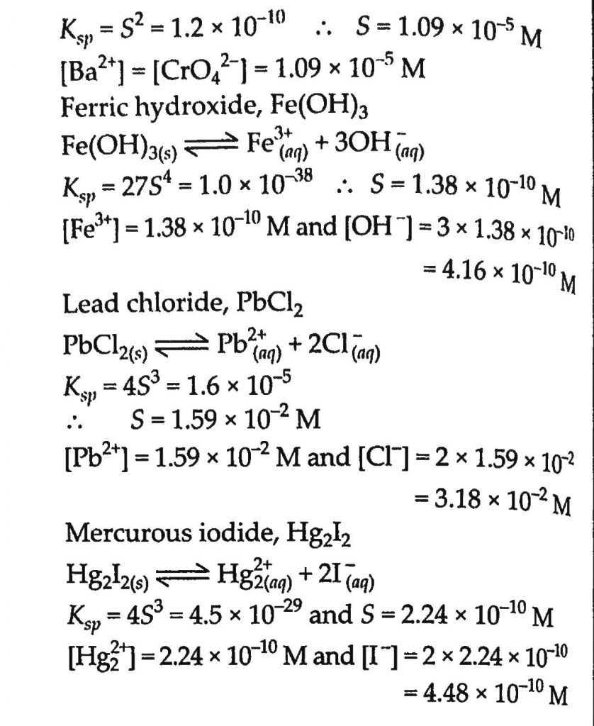 Determine The Solubilities Of Silver Chromate Barium Chromate Ferric Hydroxide Lead Chloride And Mercurous Iodide At 298 K From Their Solubility Product Constants Determine Also The Molarities Of Individual Ions The Solubility