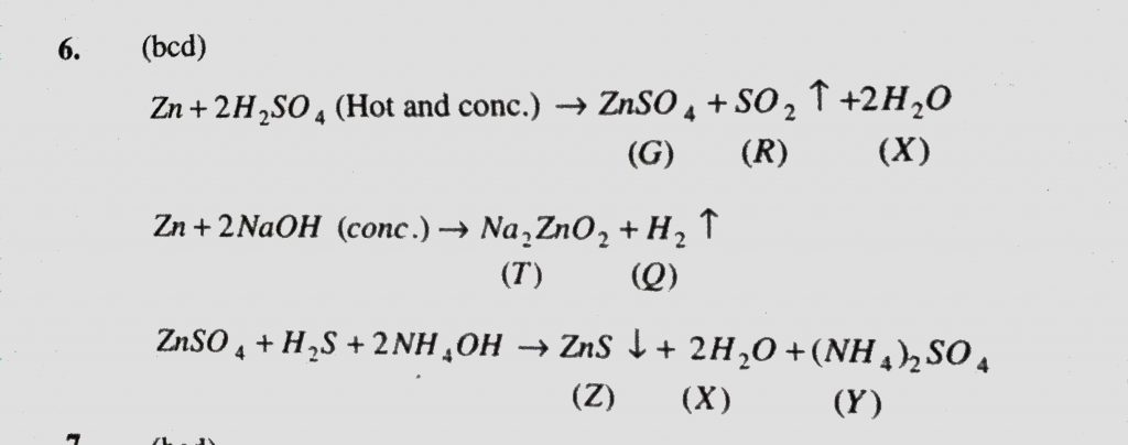 Consider The Following Reaction Unbalanced Zn Hot Conc H2so4 G R X Zn Conc Naoh T Q G H2s Nh3 Aq Z Precipitate X Y Choose The Correct Option S Sahay Lms