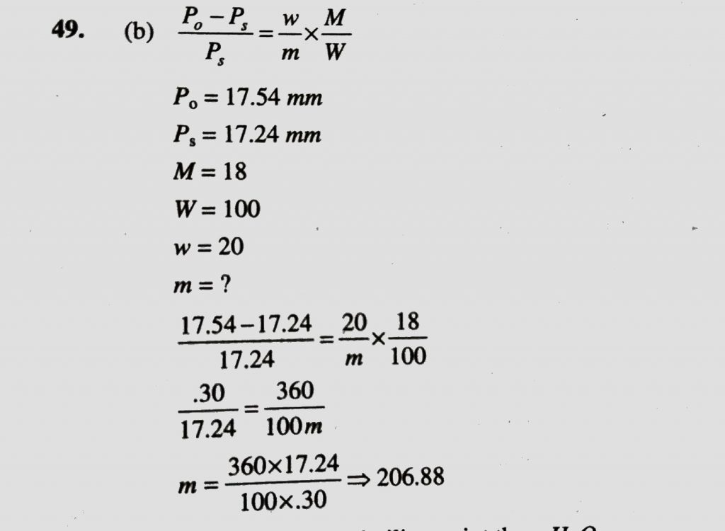 The Vapour Pressure Of Water At 20 Degree C Is 17 54 Mm When 20 G Of A Non Ionic Substance Is Dissolved In 100 G Of Water The Vapour Is Lowered