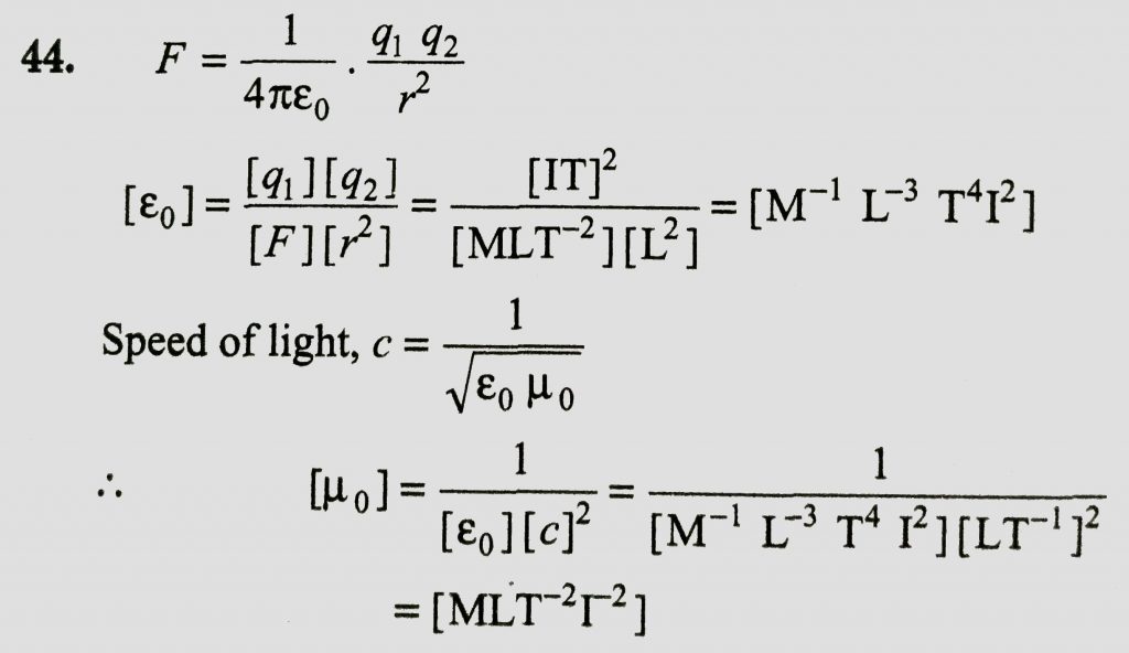Let E O Denote The Dimensional Formula Of The Permittivity Of The Vacuum And M O That Of The Permeability Of The Vacuum If M Mass L Length T Time And