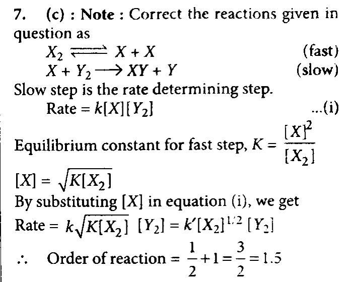 Mechanism Of A Hypothetical Reaction X2 Y2 2xy Is Given Below I X2 X X Fast Ii X Y2 Xy Y Slow Iii X Y Xy Fast The Overall Order Of The Reaction Will Be Sahay Sir